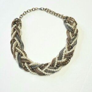 Braided mixed media chunky fashion necklace